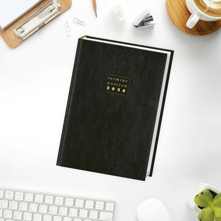Produktbild Terminer A5, Leder schwarz 2026 (A5, 1 Woche / 2 Seiten)