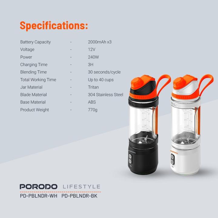Actual product image Porodo 240W 6 Blade Portable Blender 700ML (240 W)