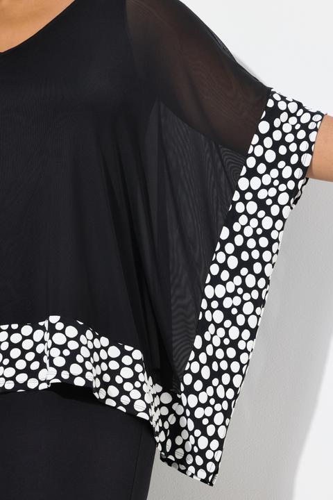 Immagine prodotto Ulla Popken Blusa in chiffon con pallini floccati, scollo a V e maniche a 3/4 (42, 44)