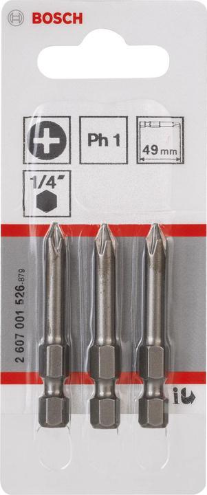 Actual product image Bosch Professional Zubehör Screwdriver bit extra-hard PH 1, 49 mm, pack of 3 (Cross Phillips PH M1)