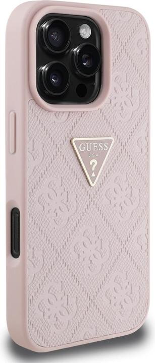 Immagine prodotto Guess Hardcase PU Grained Hot Stamp 4G Triangle Metal Case for iPhone 16 Pro 6,3" Pink (Apple iPhone 16 Pro)