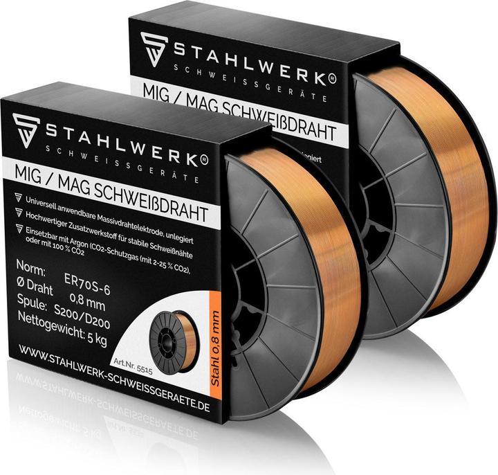 Image du produit Stahlwerk Fil de soudure 2 x MIG/MAG Ø 0.8 mm 5 kg bobine de fil acier SG2 ER70S-6