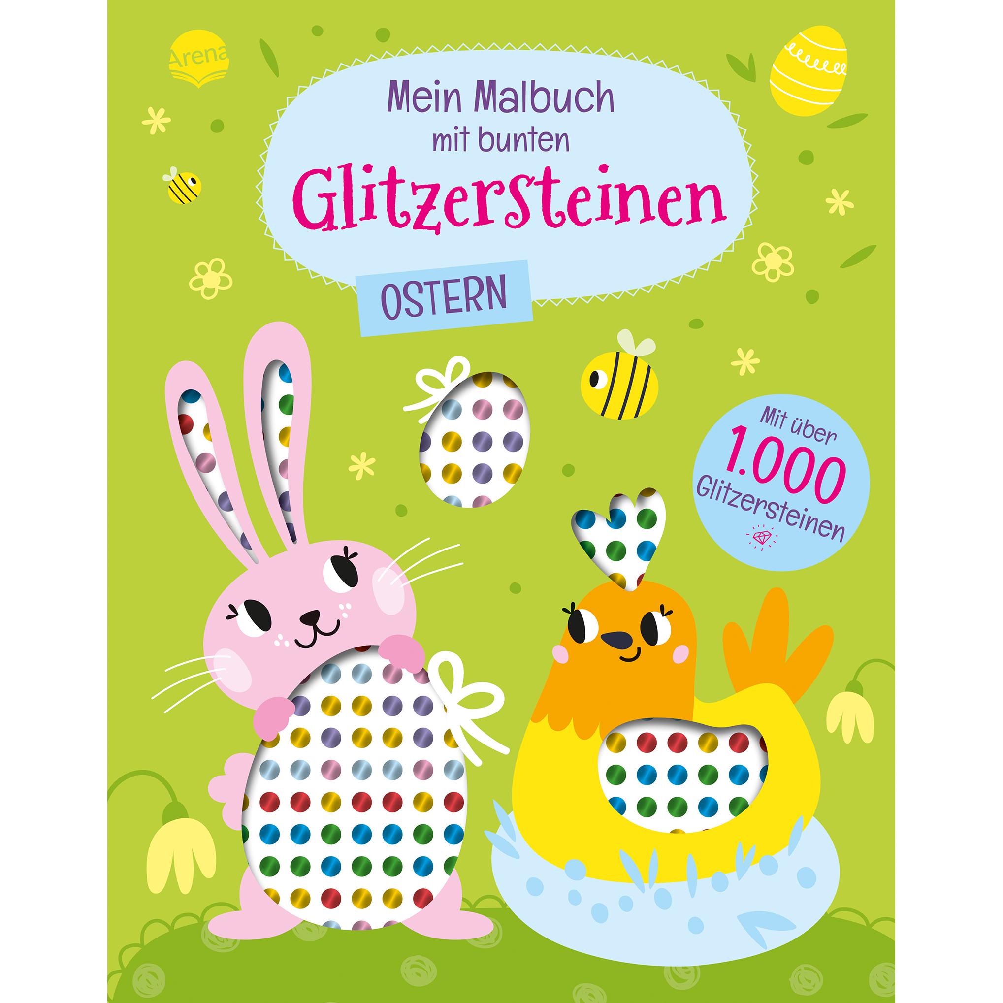 Arena Mein Malbuch mit bunten Glitzersteinen.