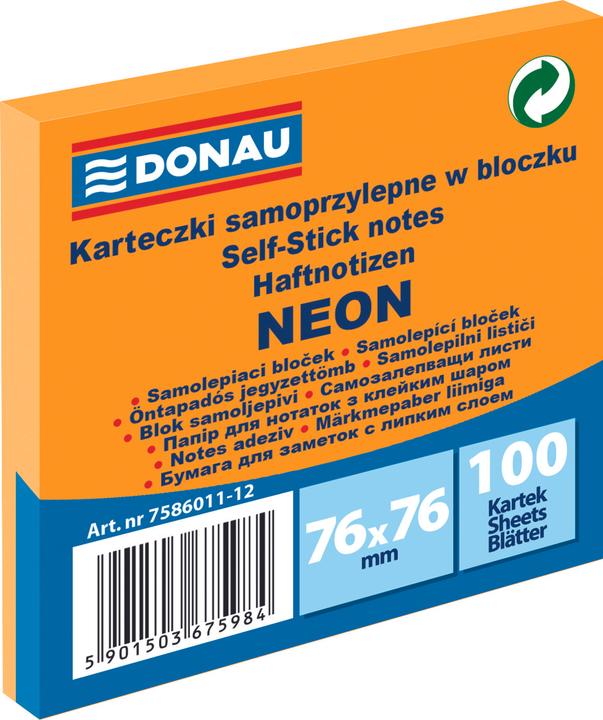 Actual product image Donau Self-adhesive pad, 76x76mm, 1x100 sheets, neon, orange (7.6 x 7.6 cm)