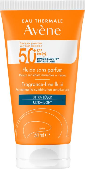 Actual product image Avène Sunscreen fluid without perfume SPF50+. (Suntan cream, SPF 50+, 50 ml, 67 g)