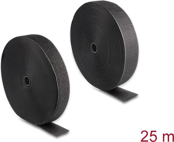 Delock Velcro Tape 25m x 50mm Durable Black (50 mm)