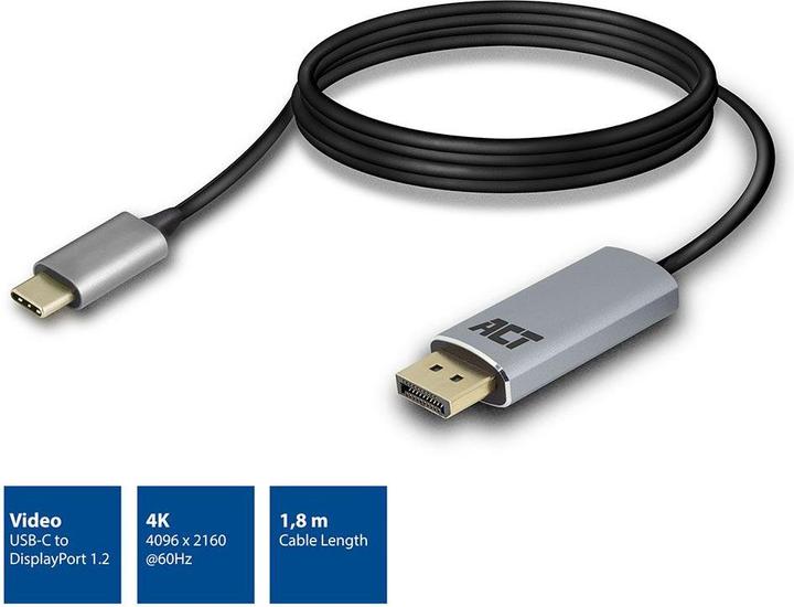 Produktbild ACT USB Typ C — DisplayPort (1.80 m, DisplayPort, 1.2)