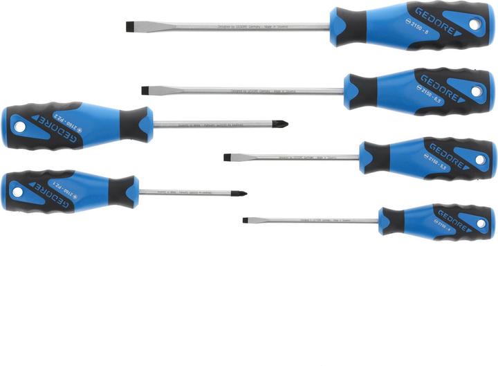 Produktbild Gedore Schraubendreher-Satz, 6-teilig, Für Schlitz- und Kreuzschlitzschrauben, Ergonomischer Griff (Pozidriv-Kreuzschlitz (PZ), Schlitzschrauben)