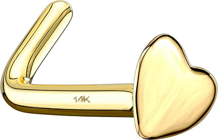 Actual product image Star Piercing Nose stud angled 14k gold with heart (without brass, 14k gold)