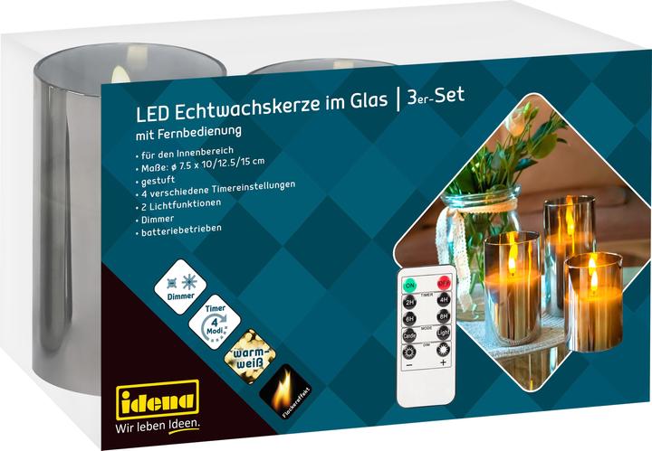 Productafbeelding Idena LED Kaarsen in Glas 3st warm wit echte was (3 x)