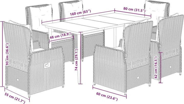 Produktbild VidaXL Gartenmöbel Essgruppe Gartengarnitur Sitzgruppe 7tlg Hellgrau Poly Rattan (160 cm)