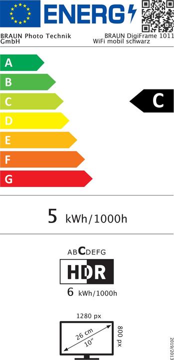 Energielabel Braun Photo BRAUN DigiFrame 1011 WiFi mobil schwarz (10.10", 1280 x 800 pixels)