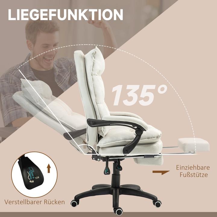 Produktbild Vinsetto Bürostuhl mit Massagefunktion Polyester Cremeweiss (58 - 68 cm)