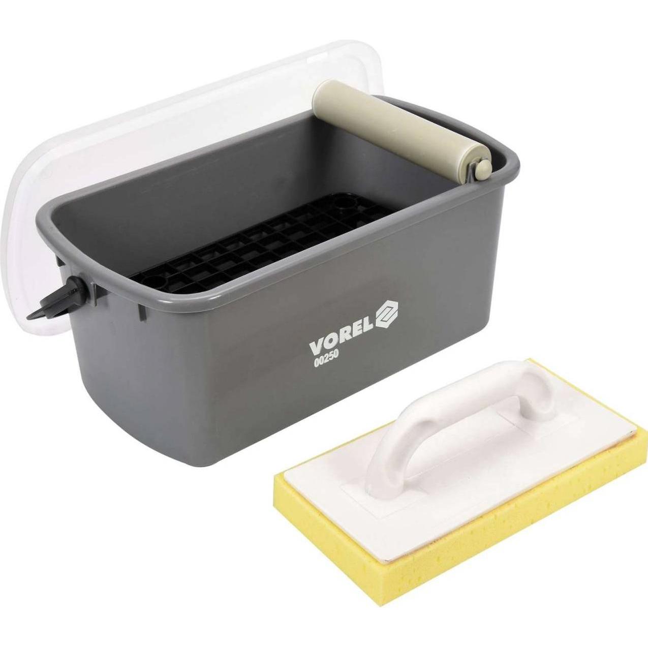Toya, Kelle + Spachtel, Vorel Profi Fliesenwaschset 10 Liter, 4 teilig mit Rollenaufsatz, Waschbrett, Eimer und Gitter, ...