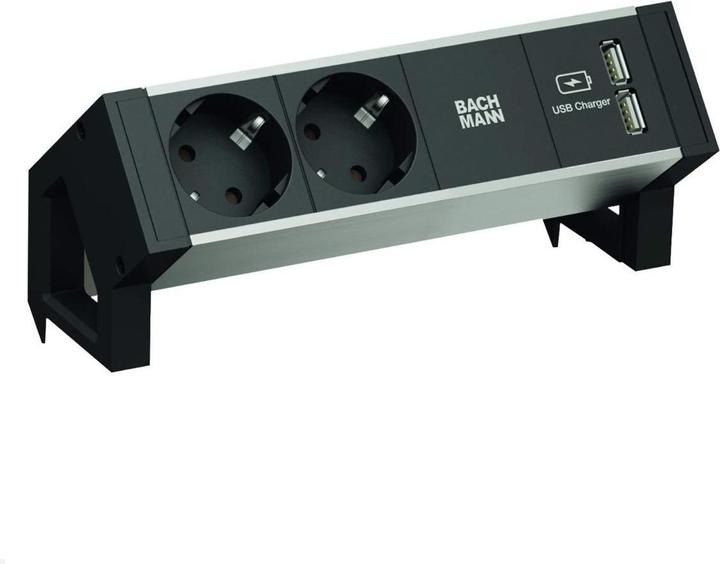 Actual product image Bachmann Desk 2 Alu Black (4 x, USB-A, CEE 7/3, 0.20 m)