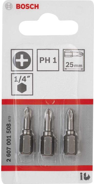 Produktbild Bosch Professional Zubehör Schrauberbit Extra-Hart PH 1, 25 mm, 3er-Pack (Kreuz Phillips PH)