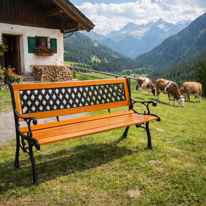 Produktbild Mojawo Gartenbank Parkbank Massivholz Metall pulverbeschichtet Natur/Schwarz