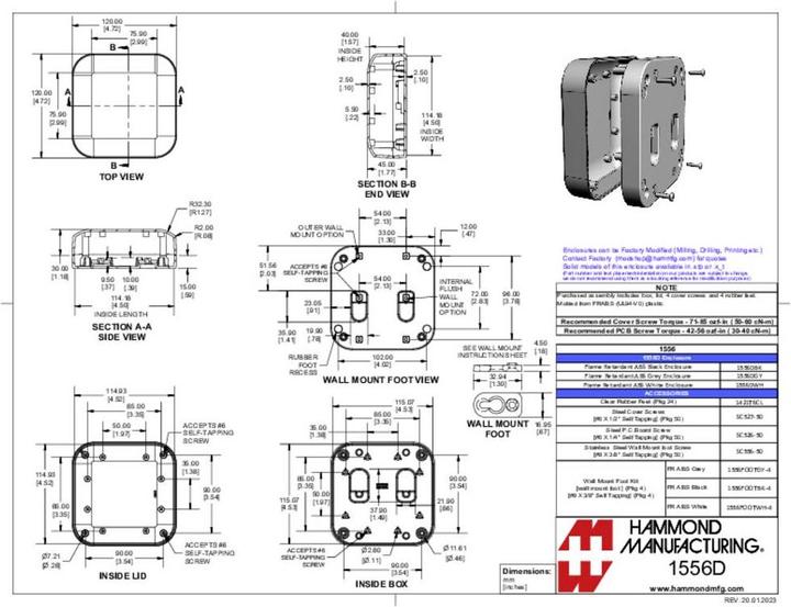 Actual product image Hammond 1556DWH Universal enclosure 120 x 120 x 45 ABS plastic fl (Housing)