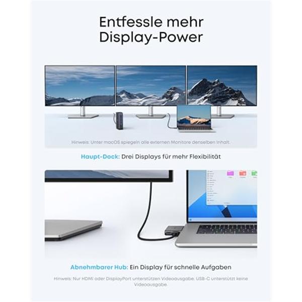Image du produit Anker 3x USB-A, 2x USB-C, 1x DisplayPort, 2x HDMI, 1x Ethernet, 1x DC-IN, 1x AUX, 1x USB-C Upstream, 1x (USB-C, 13 ports)