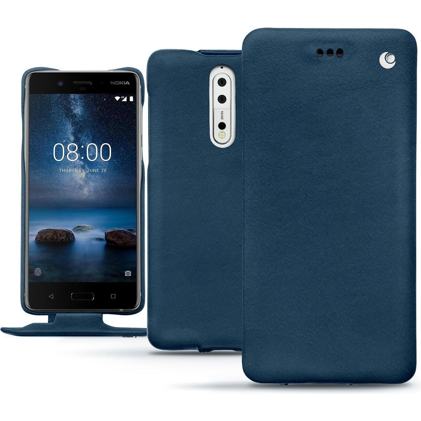 Noreve Lederschutzhülle vertikal (Nokia 8), Smartphone Hülle, Blau