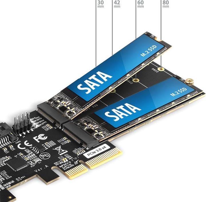 Actual product image Axagon PCES-SA4M2 PCIe Controller 2x internal SATA 6G port + 2x internal M.2 B-key SATA port + LP