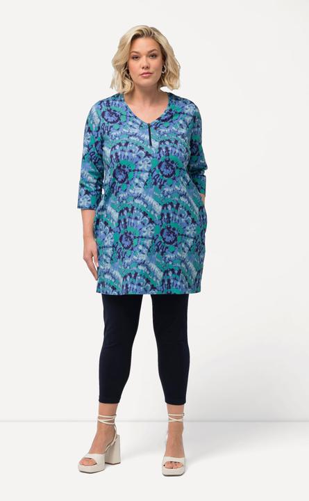 Image du produit Ulla Popken T-shirt long à zip, manches 3/4 et col V. Motif inspiré du style Batik (62)