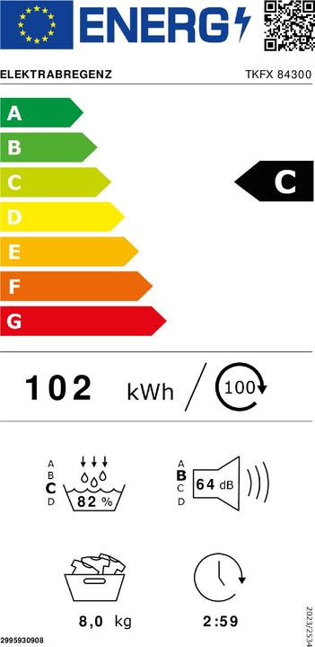 Energie-Label Elektrabregenz TKFX84300 Wärmepumpentrockner 8 kg (8 kg, Rechts)