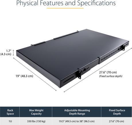 Produktbild StarTech 1 HE verstellbarer Schwerlast Fachboden für Server Rack/ Schrank bis 80 Kg - Fachboden für Server...
