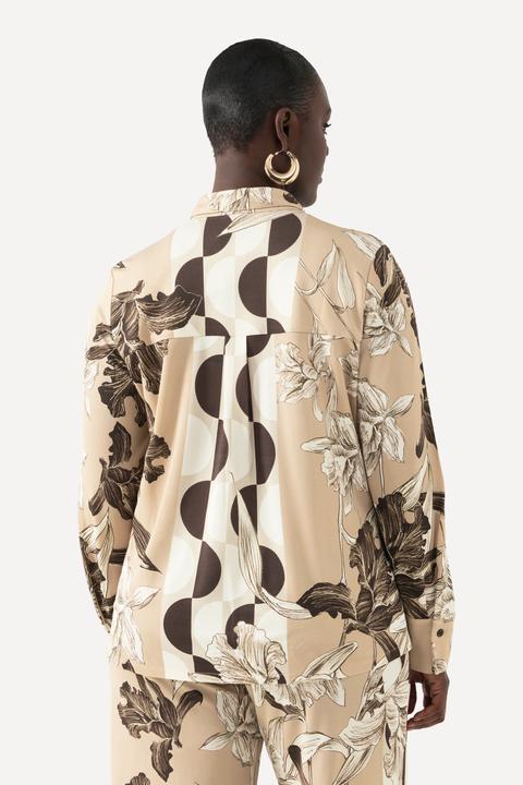 Actual product image Ulla Popken Mixed Print Stretch Blend Button Down Blouse (50, 52)