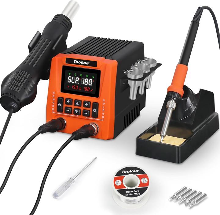 Toolour Lötstation mit Heissluftgebläse & Lötkolben