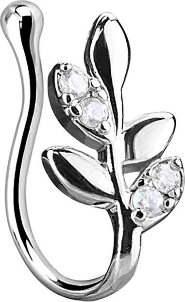 Produktbild Star Piercing Fake Nasenpiercing Clip silber Olivenzweig mit Kristall (Messing)