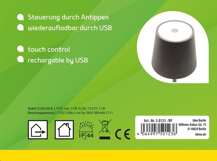 Actual product image Idena LED table lamp rechargeable battery black 38cm dimmable indoor and outdoor