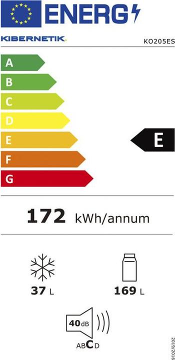 Label énergétique Kibernetik Kombi Kühl- Gefrierschrank ( E ) KO205 schwarz (206 l)