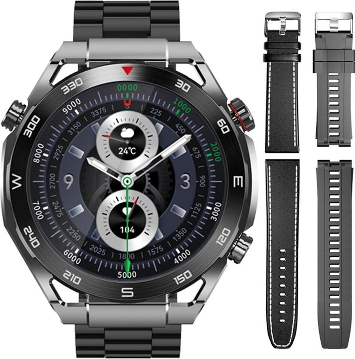 Actual product image Gino Rossi Veltori VT100-1 Smartwatch + schwarzes Silikonarmband + schwarzes Öko-Leder