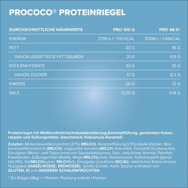 Valeurs nutritives et ingrédients IronMaxx Prococo Bar (24 x 48g) (24 pcs)