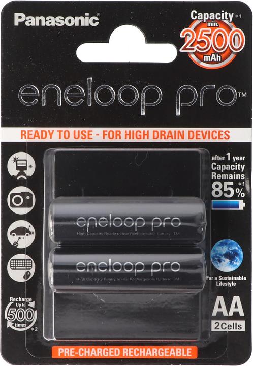 Panasonic Wiederaufladbare Batterien ENELOOP Pro BK-3HCDE (2 Stk., AA, 2500 mAh)