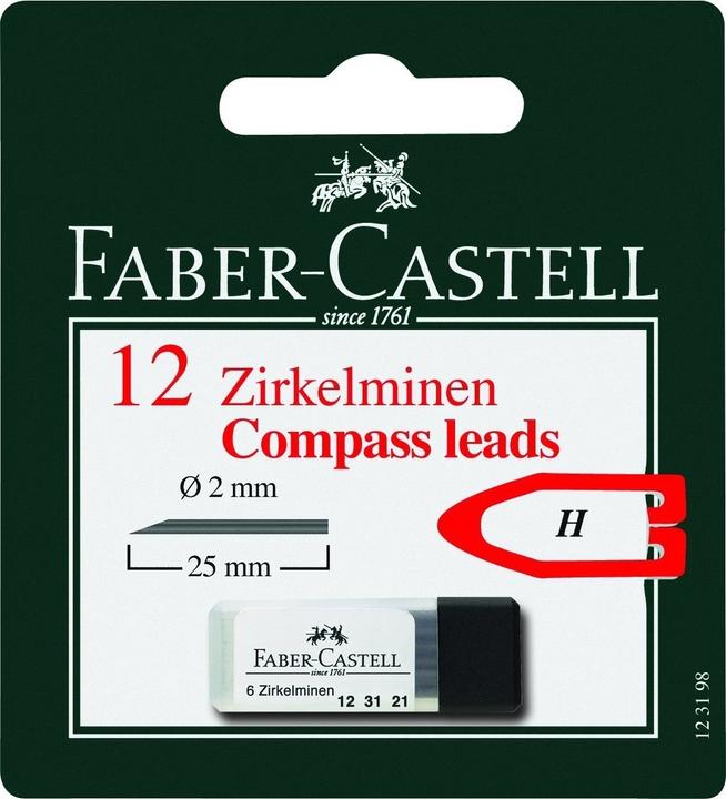Image du produit Faber-Castell Mines de compas H 2mm, 2x6 pièces (Recharge pour boussole, Transparent, Noir, 2 mm)