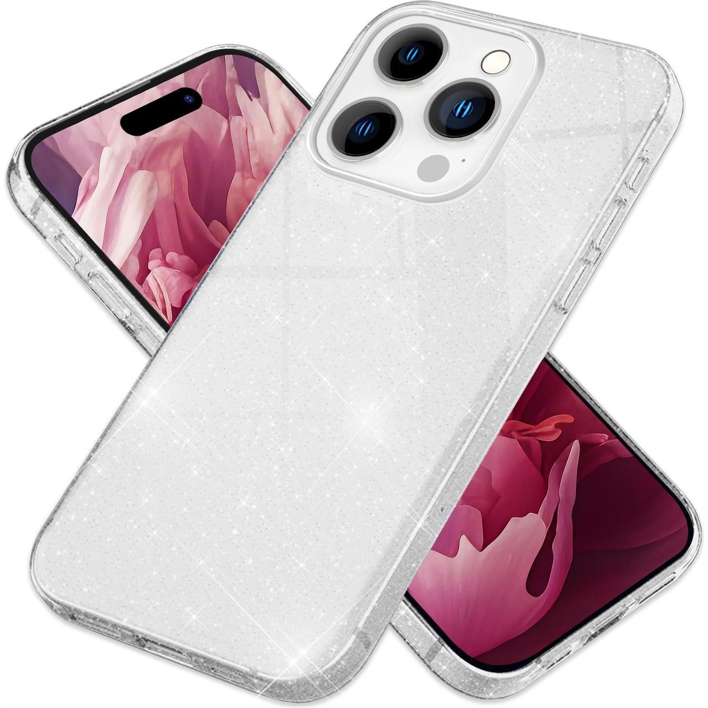 Nalia Glitzer Hülle (Apple iPhone 15 Pro), Smartphone Hülle, Silber