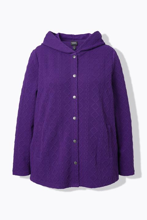 Image du produit Ulla Popken Veste à capuche, motif torsadé et boutons-pression. Dos plus long. (60)