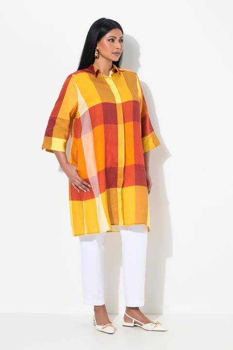 Produktbild Ulla Popken Leinen-Longbluse, Hemdkragen, Taschen, 3/4-Arm (42, 44)