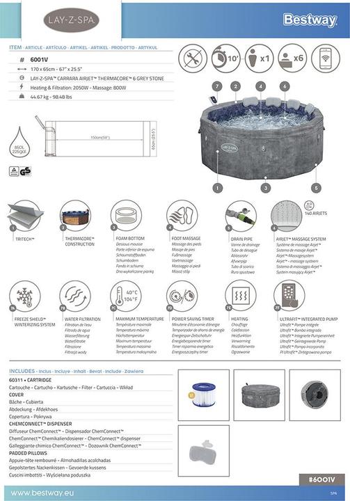 Immagine prodotto Bestway Whirlpool Layz-Spa Carrara (6 Persone)