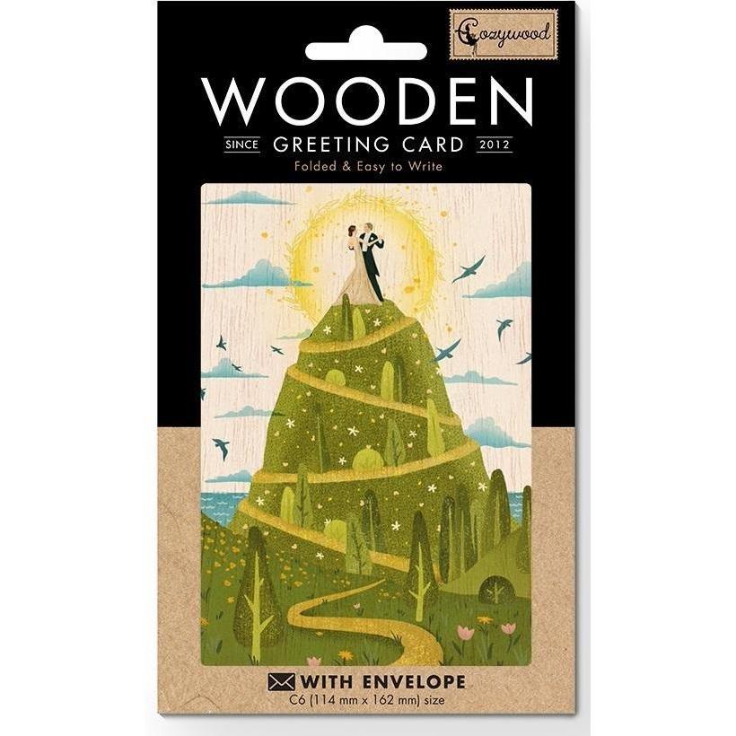 Teka, Biglietto di auguri + Carta da lettere, Holzkarte C6 + Umschlag Hochzeit Hill of Love