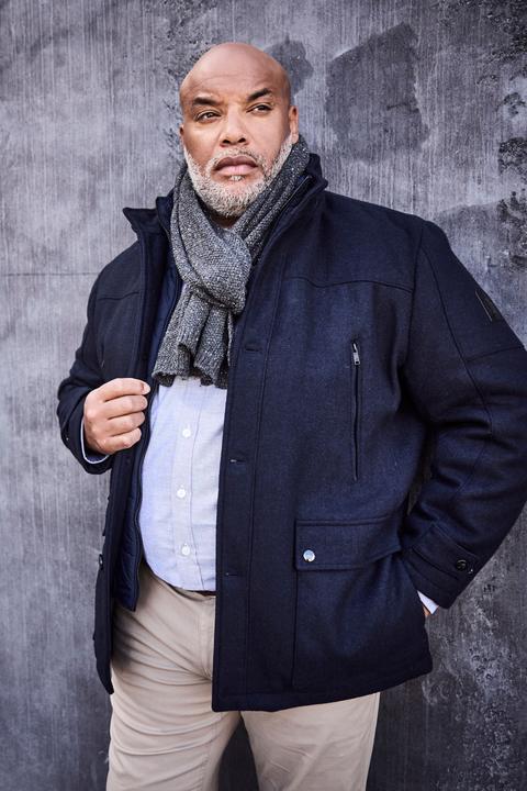 Actual product image JP1880 Wool blend jacket, water-repellent, herringbone insert, stand-up collar