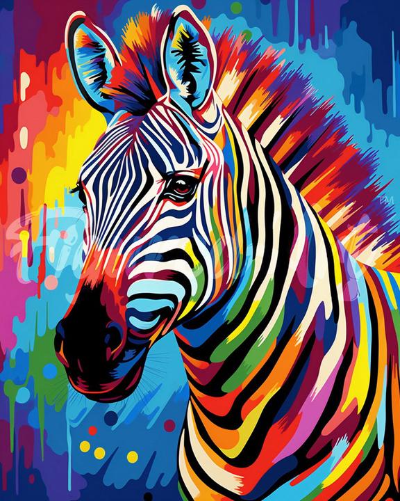 Actual product image Figured'Art Diamond Painting Framed - Colorful abstract Zebra