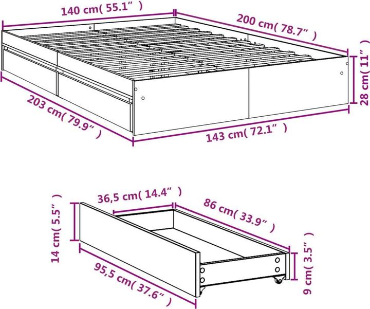 Produktbild vidaXL Bettgestell (140 x 200 cm)