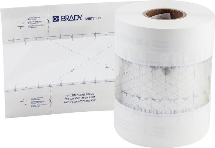 Produktbild Brady PaintStripe Schablone – Durchgehende Linie, Polypropylen, Transparent/Weiss, 101.60 mm x 152.