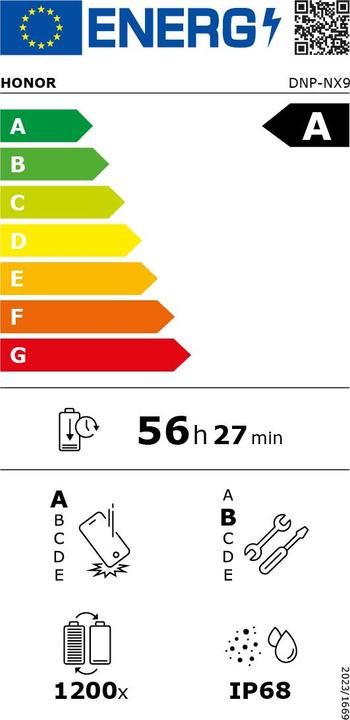Etichetta energetica Honor 400 Pro (512 GB, Midnight Black, Nero, 6.70", Doppia SIM, 5G)