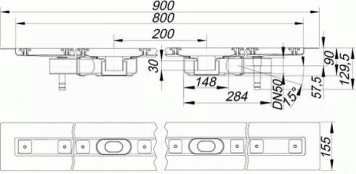 Produktbild Dallmer Duschrinne CeraLine PLAN 2 Abläufe 521903, F 800mm, DN 50 Bauhöhe 90mm (1050 mm)