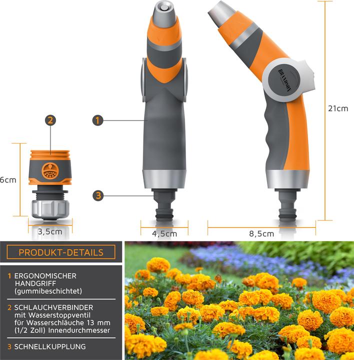 Produktbild Brandson Gartenbrause, Sprühregner, Garten Handbrause für Gartenschlauch, Spritzpistole, robuste Bauweise