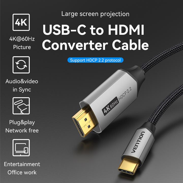 Produktbild Vention USB-C to HDMI Cable 1m CRBBF (Black) (1 m, HDMI, 2.0)